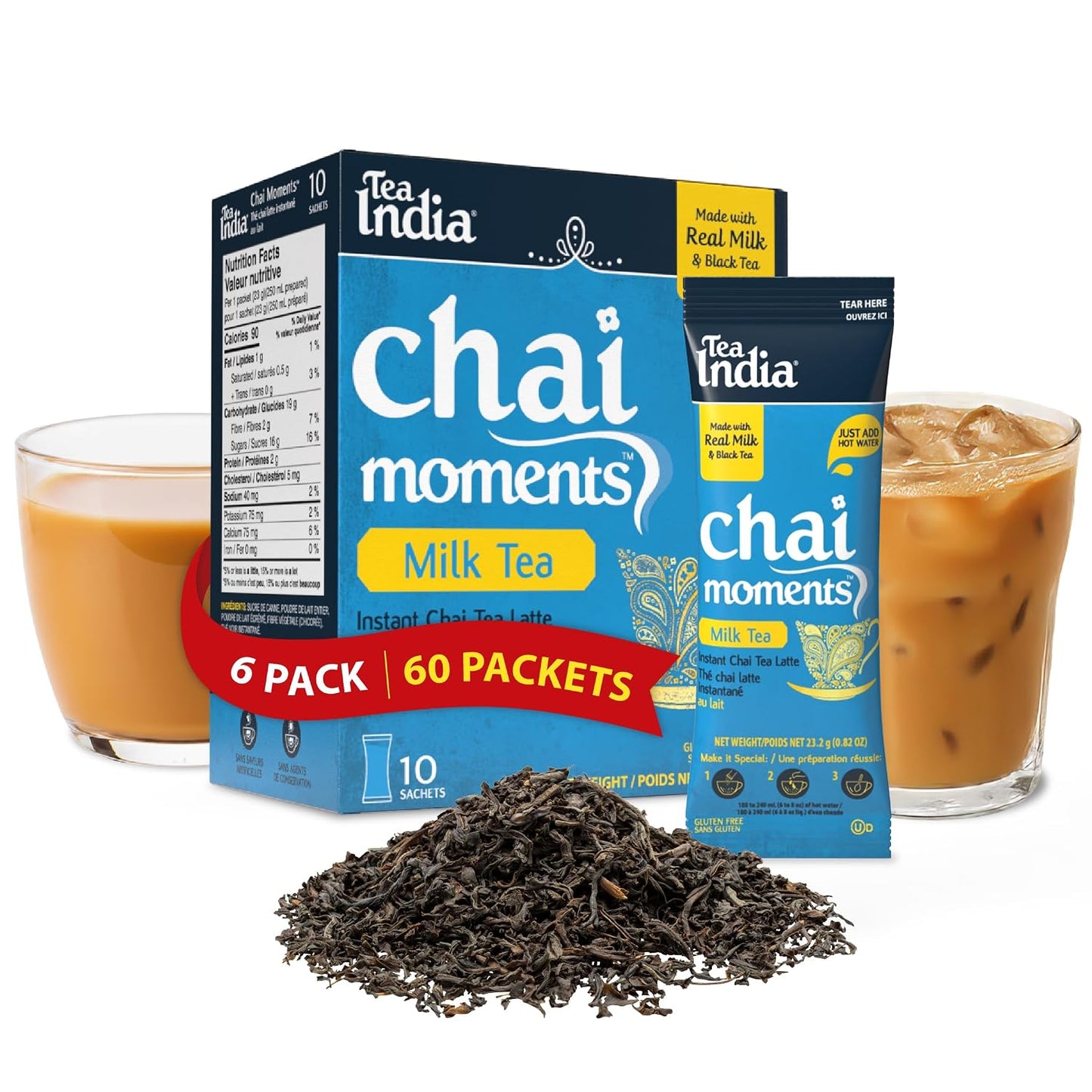 Tea India Chai Moments Cardamom Chai Instant Latte Powder,10 Packets 6 Pack