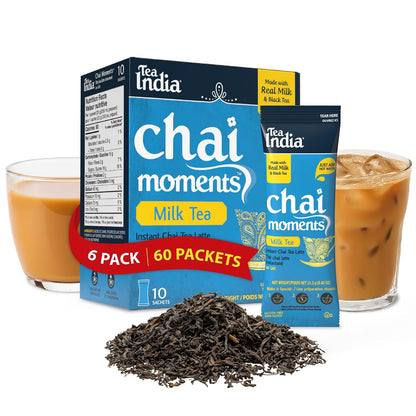 Tea India Chai Moments Cardamom Chai Instant Latte Powder,10 Packets 6 Pack