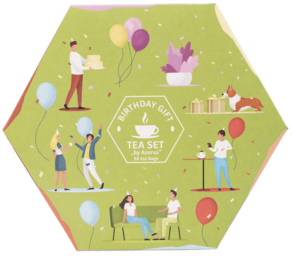 ACORUS | Birthday Gift Tea Set | Natural Tea Hamper Box Gift Flavors | Thoughtful Present for Birthday | Large Selection Box | Tea Gift Sets | 60 Herbal and Fruit Tea Bags Variety Pack