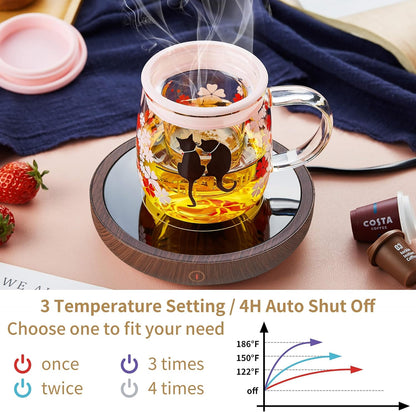 Coffee Mug Warmer for Desk 4H Auto Shut Off, Smart Coffee Cup Warmer with 3 Temperature Setting, Electric Mug Warmer Plate for Coffee, Milk, Tea (White)