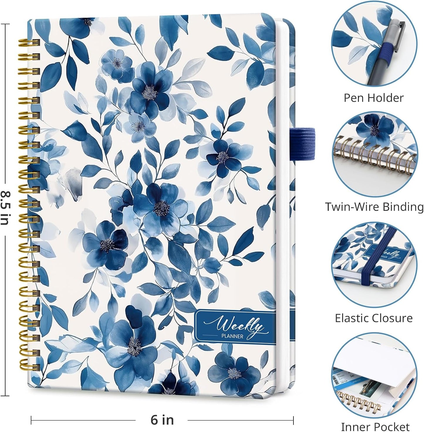 Taja Undated Weekly Planner, Weekly To Do List Notebook with Goal & Habit Tracker Organizer, A5 Weekly Planner Notebook with Spiral Binding, 6.1" x 8.2" - Green