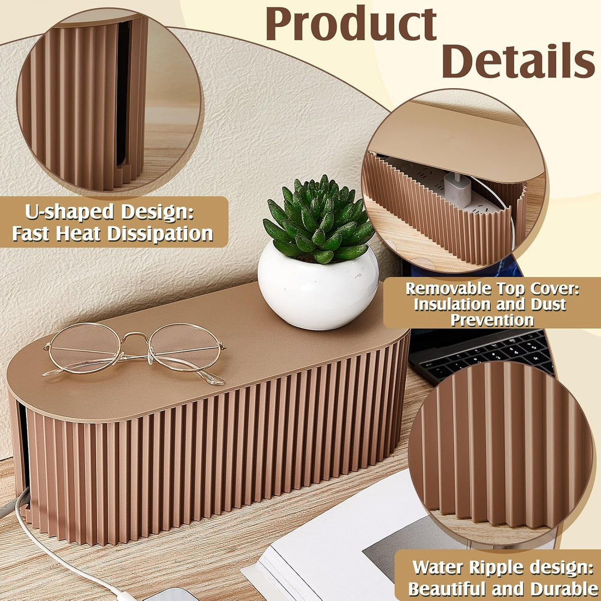 2 Pcs Cable Management Box, Fits Most Power Sockets, 11.8x5.1x4.3 in