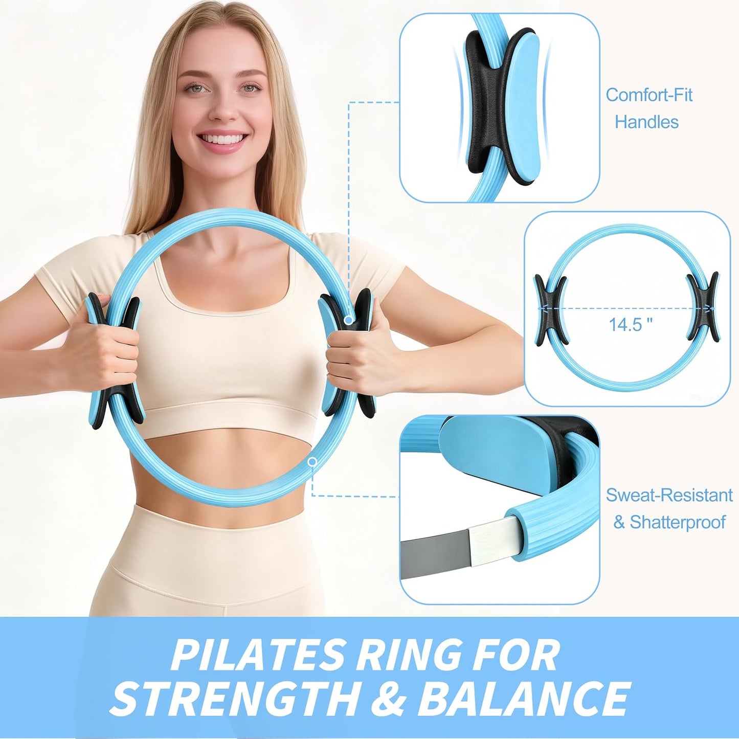 NANATI Pilates Kit, Home Pilates Workout Kit for Women, Pilates Equipment with 14.5" Pilates Ring and Ball, Resistance Bands, Ankle Weights, Sliders & Grip Socks for Home Workouts