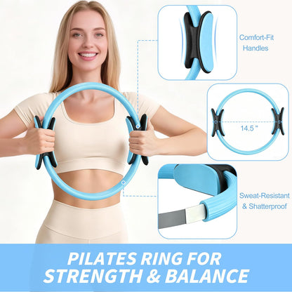 NANATI Pilates Kit, Home Pilates Workout Kit for Women, Pilates Equipment with 14.5" Pilates Ring and Ball, Resistance Bands, Ankle Weights, Sliders & Grip Socks for Home Workouts
