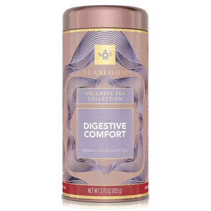 Teabloom Digestive Comfort Loose Leaf Herbal Tea with Chamomile, Fennel & Ginger | Caffeine-Free Soothing Botanical Blend | Canister Makes 35–50 Cups | Gift-Ready Reusable Tin