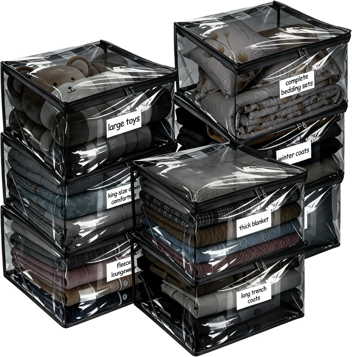 Plastic Storage Bags with Easy-Glide Zipper, Durable Clear Vinyl Zippered Storage Bags for Clothes Sweaters Comforters Blankets Sheets Bedding (15.7 x 13.8 x 3.9 Inch, Transparent White)