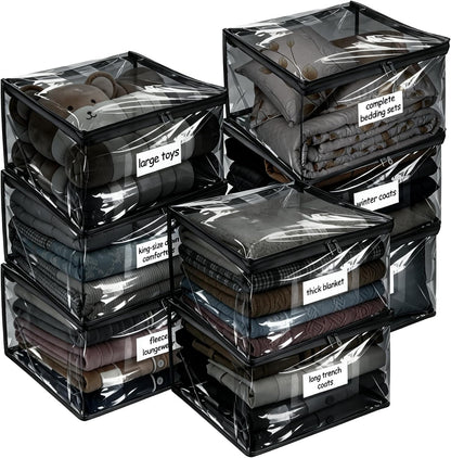Plastic Storage Bags with Easy-Glide Zipper, Durable Clear Vinyl Zippered Storage Bags for Clothes Sweaters Comforters Blankets Sheets Bedding (15.7 x 13.8 x 3.9 Inch, Transparent White)