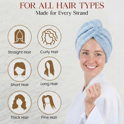 3 Pack Microfiber Hair Towel Wrap for Women 26 x 10 in | Hair Drying Towel with Button |Hair Turban Towel Quick Dry Coral Fleece Head Towels (Pink + Blue + Grey)