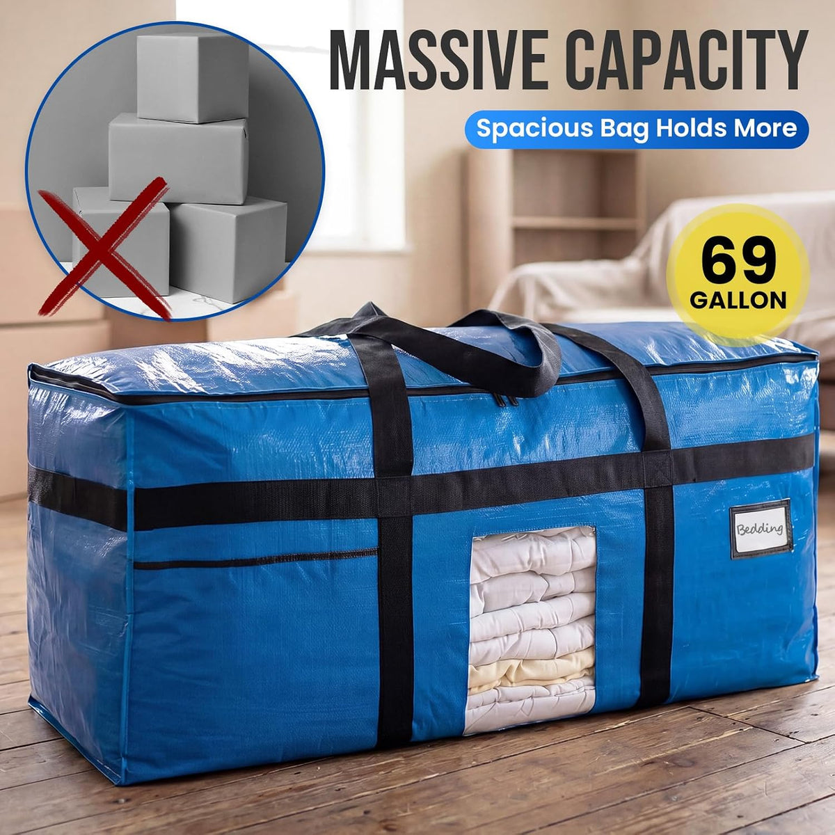 TAILI 69 Gallon Extra Large Storage Bags with Visible Window,Blue