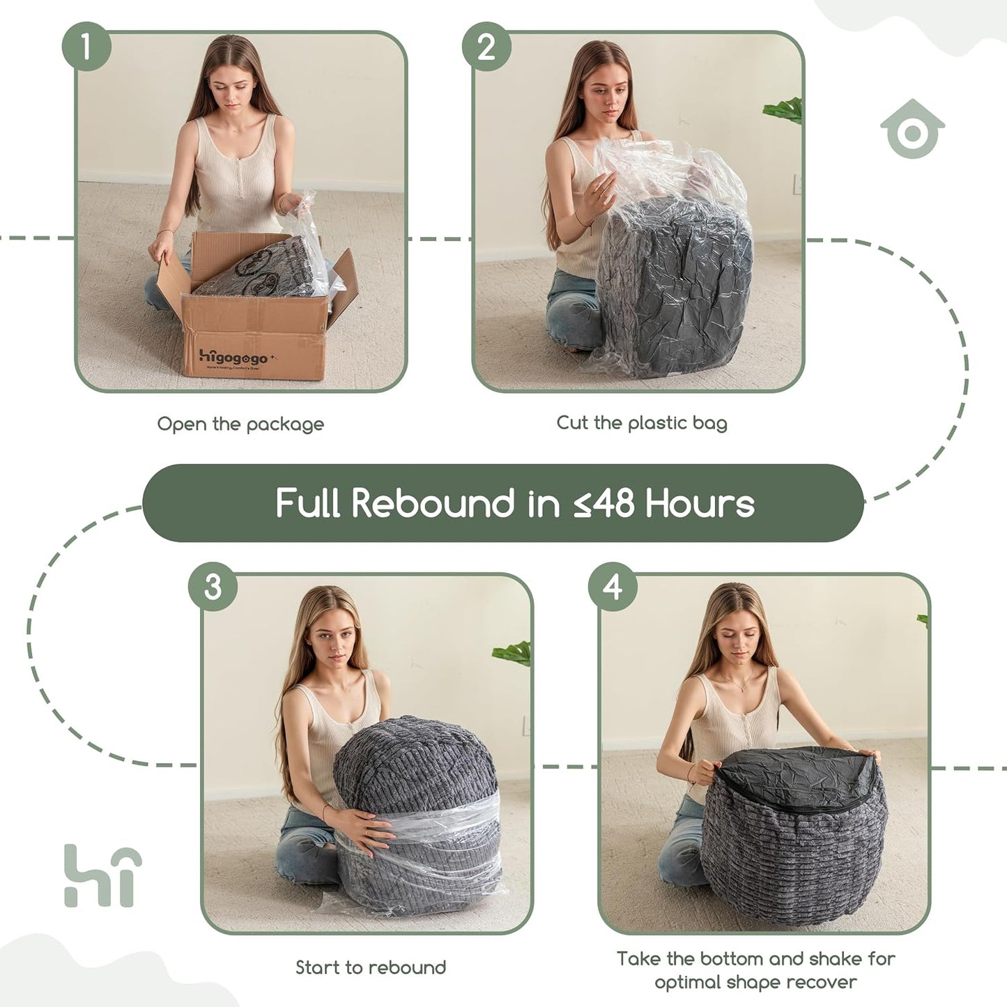 HIGOGOGO Pouf Ottoman Stuffed Round Modern Foam Filled Foot Rest Poufs for Living Room Chair Decorative 20 X 15 Inches Boho Relax Stool for Wedding Christmas Party, Beige