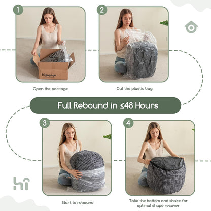 HIGOGOGO Pouf Ottoman Stuffed Round Modern Foam Filled Foot Rest Poufs for Living Room Chair Decorative 20 X 15 Inches Boho Relax Stool for Wedding Christmas Party, Beige