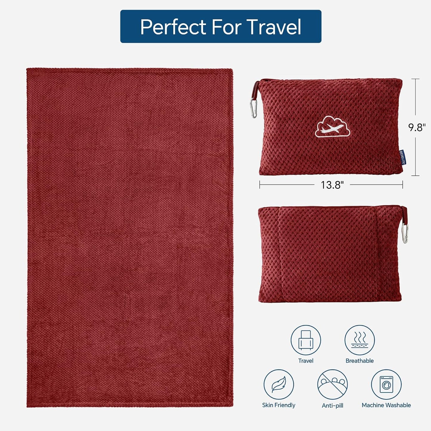 BEDELITE Travel Blanket with Bag, Jacquard Fleece Blanket 65"x40", Blue