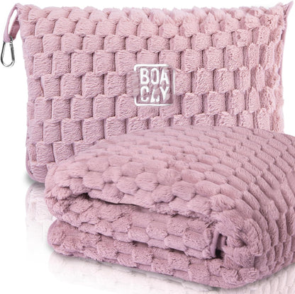 BOACAY Packable Travel Blanket for Airplane, Car - Compact Office Blanket - Portable Pillow for Adults, Kids with Case, Luggage Sleeve, Backpack Clip