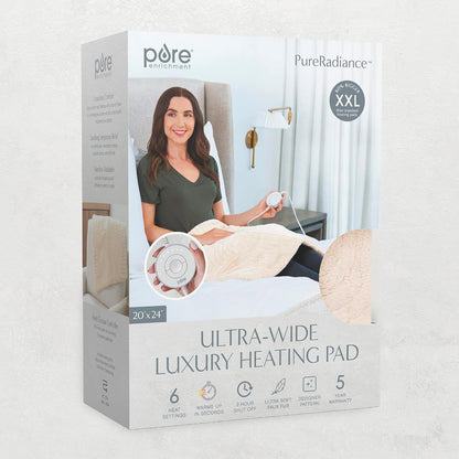 Pure Enrichment PureRadiance Luxury Heating Pad for Cramps, Back, Neck, & Shoulder Pain Relief, Patented Design, Soft Faux Fur & Micromink, 6 Heat Settings, Machine Washable, 12”x24” (Golden Sands)