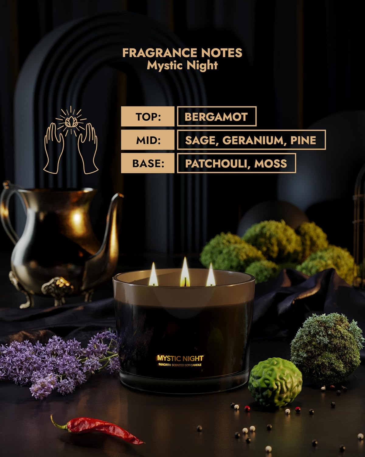 96NORTH Luxury Vanilla Soy Candles | Large 3 Wick Jar Candle | Up to 50 Hours Burning Time | 100% Natural Soy Wax | Relaxing Aromatherapy Aesthetic Candle | Housewarming Gift for Men and Women