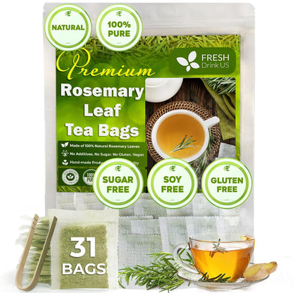FRESHDRINKUS, 31 Rosemary Leaf Tea Bags, 100% Natural and Pure Rosemary Dried Leaves, Pure Herbal Tea, No Additives, No Caffeine, No Gluten, Vegan.