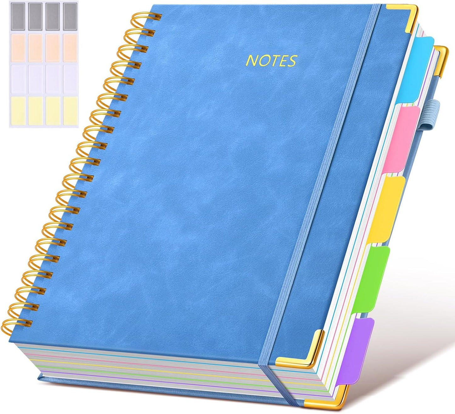 Hardcover Spiral Notebook journal with Removable Dividers Tabs, 300 Pages Leather 5 Subject Notebook College Ruled, 8"x10" Large B5 Notebooks for Work School Note taking, Lined Journal for Women,Black