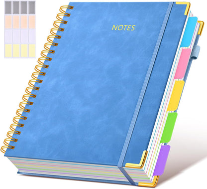 Hardcover Spiral Notebook journal with Removable Dividers Tabs, 300 Pages Leather 5 Subject Notebook College Ruled, 8"x10" Large B5 Notebooks for Work School Note taking, Lined Journal for Women,Black