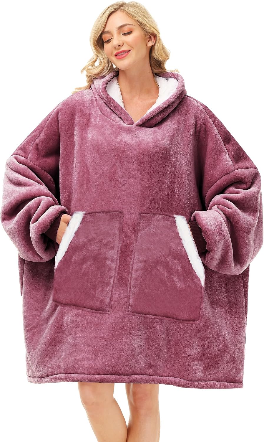 Kipswiza Wearable Blanket Hoodie Gifts for Women and Men, Oversized Cozy Warm Flannel Sherpa Hooded Blankets Sweatshirt with Giant Pockets for Adult and Teens, Dark Gray