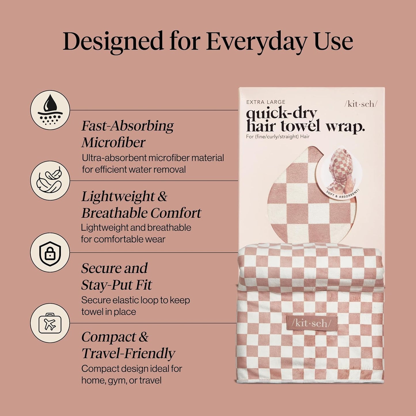 Kitsch Plush Microfiber Hair Towel Wrap for Women – Ultra Absorbent Microfiber Bath Towels for Wet, Curly, Long or Short Hair – Anti-Frizz Hair Wrap, Great Hair Care Gifts for Women