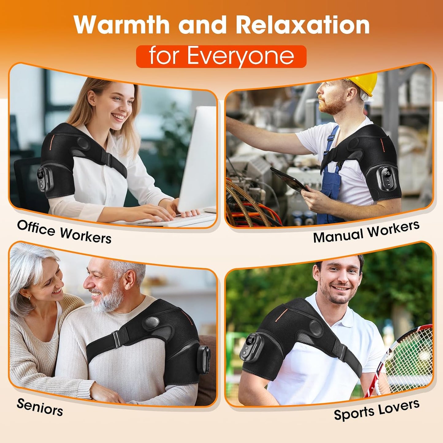 Cordless Shoulder Heating Pad with Massage, Heated Shoulder Brace with Remote Control, Shoulders Massager with Heat and Vibration for Rotator Cuff Relief, Fit Left and Right Shoulder