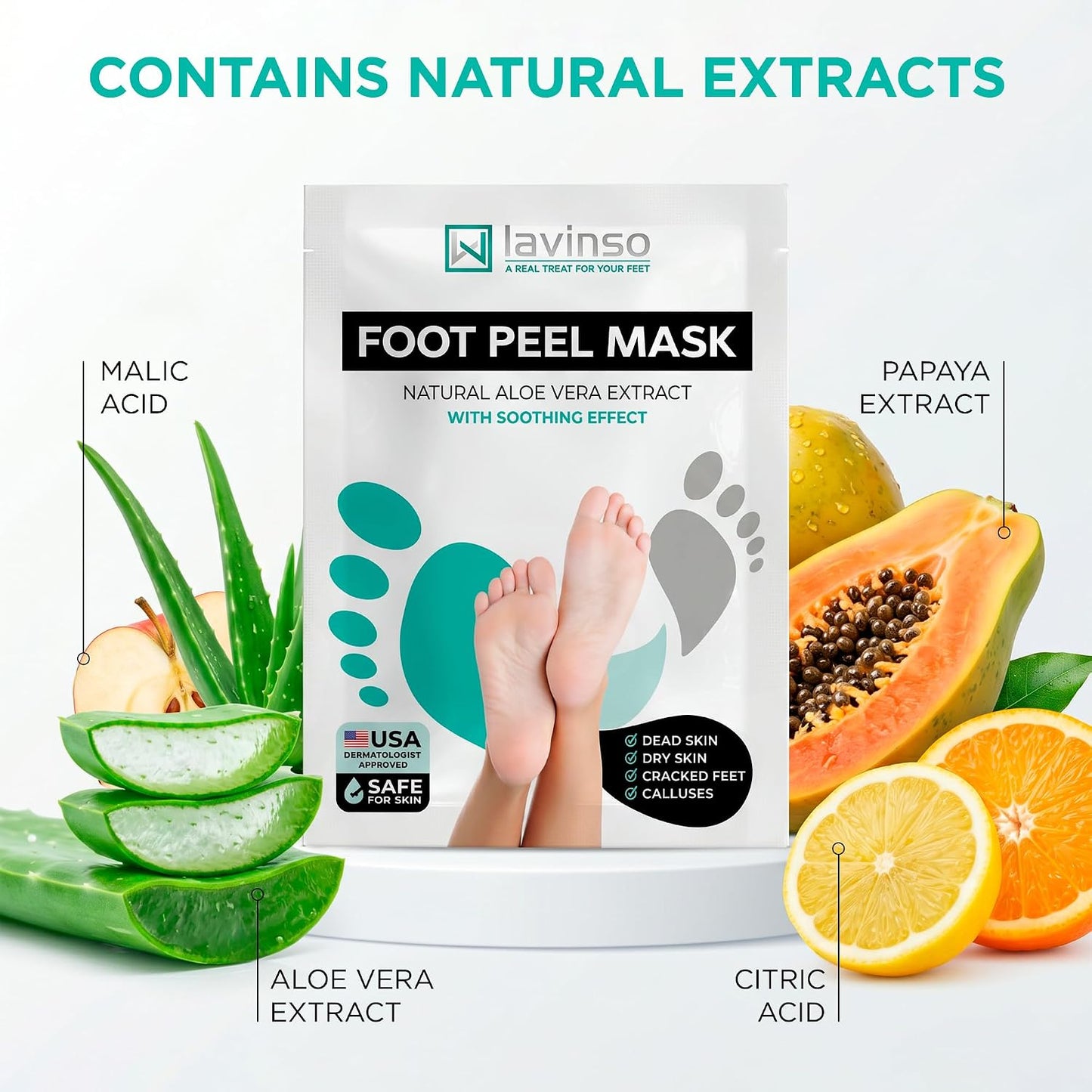 Lavinso Foot Peel Mask for Dry Cracked Feet – 2 Pack Peeling Mask Removes Dead Skin and Calluses - Exfoliating for Soft Baby Feet, Original Scent