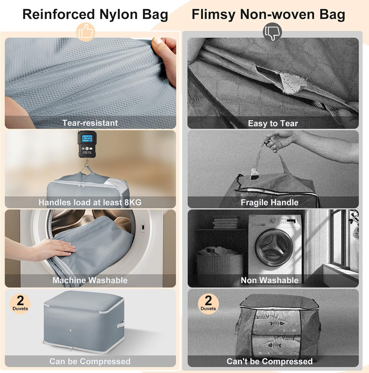 Comforter Storage Bag - 130L Large Capacity Blanket Storage Bags 4-Layer Ultra Space Saving Self Compression Organizer, Washable Compression Bags for Storage Comforter Blanket, Beige