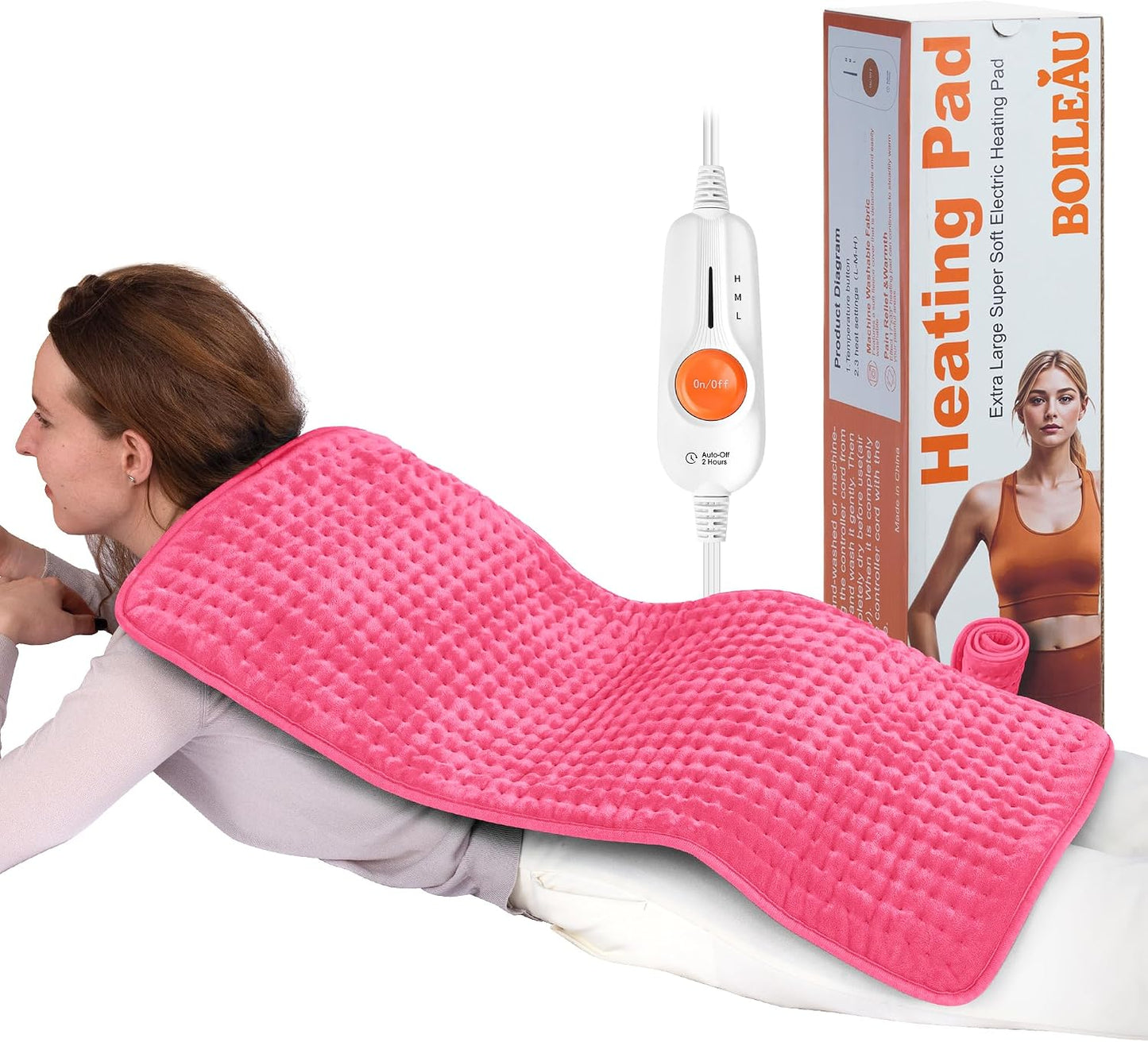 Boileau Electric Heating Pad for Back Pain and Period Cramps Relief, FSA Eligible17 x33 Extra Large XXXL, HSA 3 Heating Levels Heat Pad with 2-Hour Auto Shut Off, Gifts for Women and Mom, Blue