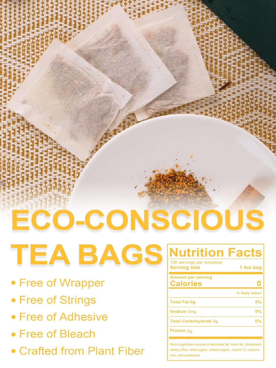 TeeLux Turmeric Ginger Cinnamon Tea Bags, Warm Spicy Herbal Tea, 100 Count