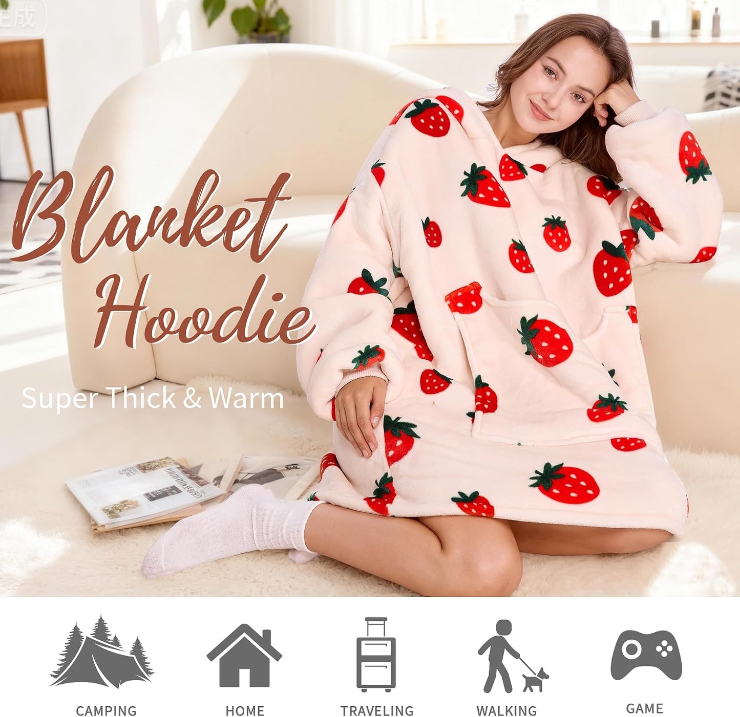Aemilas Wearable Blanket Hoodie - Warm Sherpa Blanket Sweatshirt as Gifts for Adult Women Mom Men, One Size Fits All