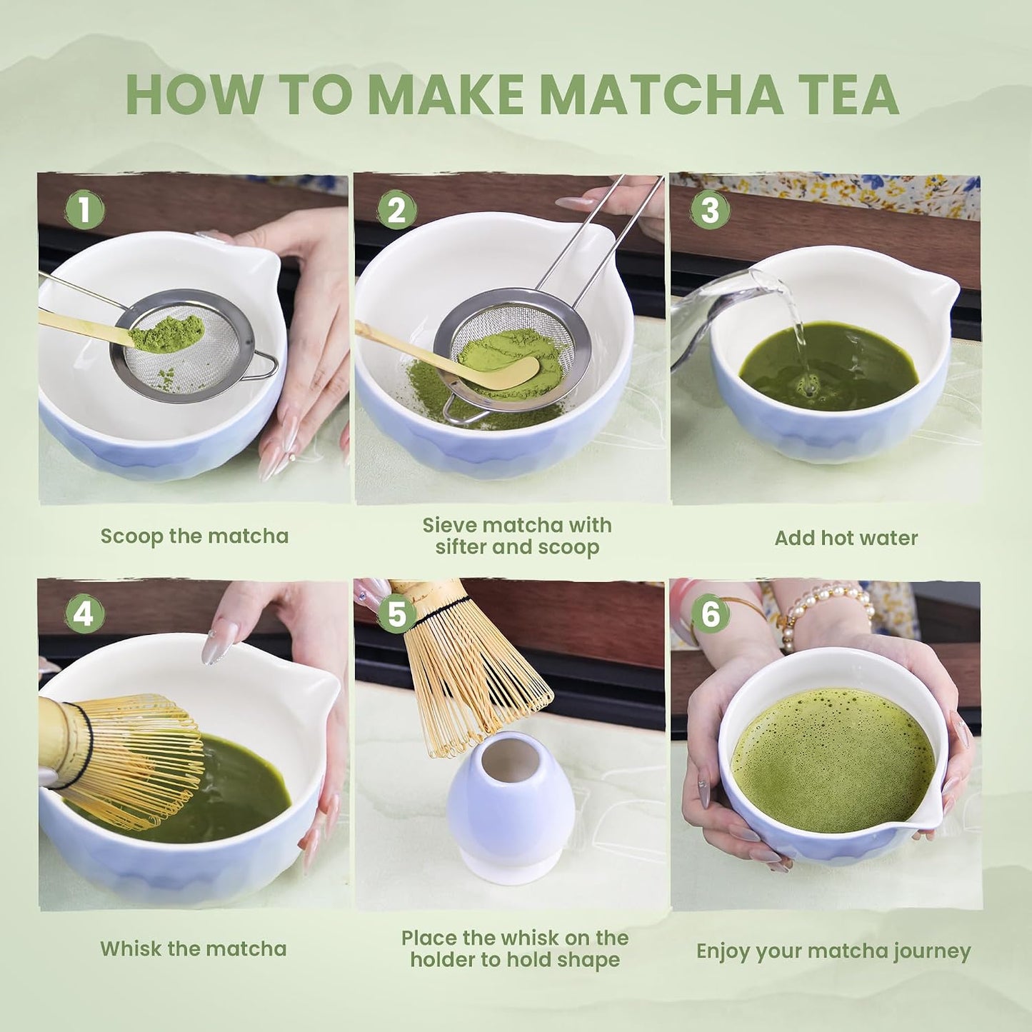 Matcha Whisk Set – Ceramic Matcha Bowl with Pour Spout, Bamboo Whisk, Whisk Holder, Scoop, Sifter – Japanese Matcha Kit for Beginners (Pink)