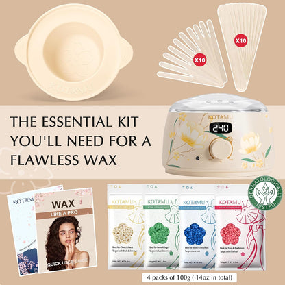 KOTAMU Waxing Kit for Women & Men, Pink Digital Wax Pot Warmer Hair Removal | Home Hard Wax Kit, Wax Machine, Face, Eyebrow, Bikini, Brazilian, Body, Sensitive Skin, 25 Accessories, Beginner-Friendly