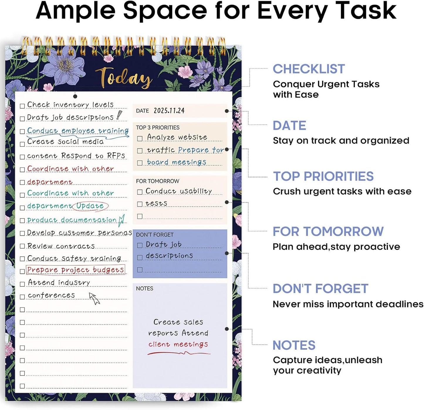 Taja To Do List Notepad - To Do List Notebook for Work with 52 Sheets, 9.8" x 6.5", Undated Daily Planner Perfect for Daily Tasks and Goal Setting, Notepad Suitable for Office, Home & School - Violet Dream