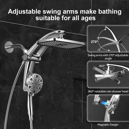 Rain Shower Head with filtered Handheld High Pressure rainfall Shower Heads with Handheld Spray Combo Adjustable one-piece stand daul shower head Built-in Magnetic Docking and Power Jets