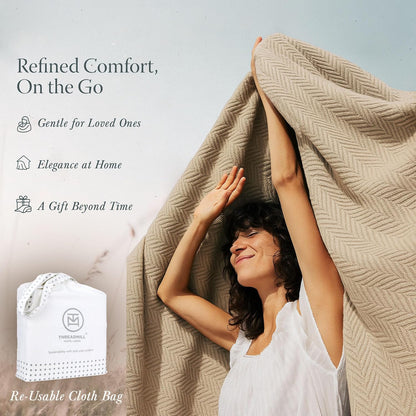 Threadmill Travel Blanket Cotton Viscose from Bamboo - Airplane Premium Soft Flight Grey Throw Blanket in Cloth Bag (Grey Color) Compact & Portable Blanket for Travel, Car, Picnic & Camping