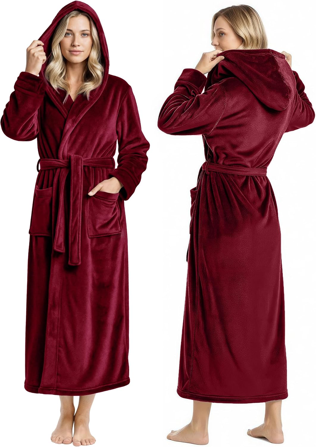 NY Threads Premium Womens Robe with Hood, Plush Fleece Long Bath Robe for Women, Fluffy Soft Women's Bathrobe