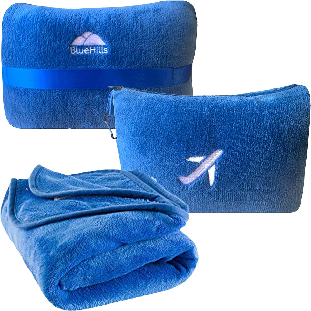 BlueHills Premium Soft Plush Mini Travel Blanket Pillow Plane 2 in 1 Gray