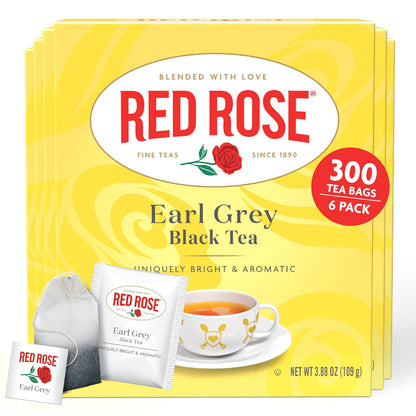Red Rose Earl Grey Black Tea, Blended with Natural Bergamot, 50 Ct, 6 Pack