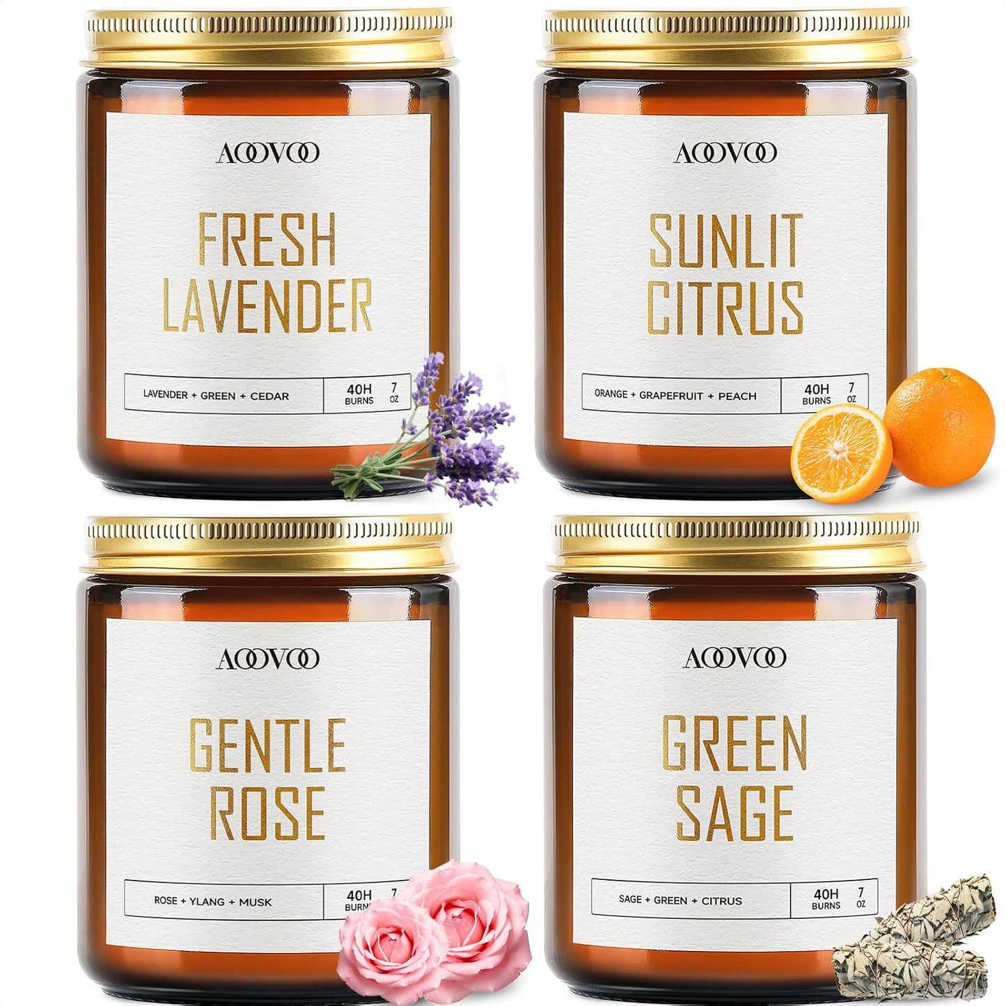 AOOVOO Scented Candles - 4PC Candle Set, 36 oz Soy Candles