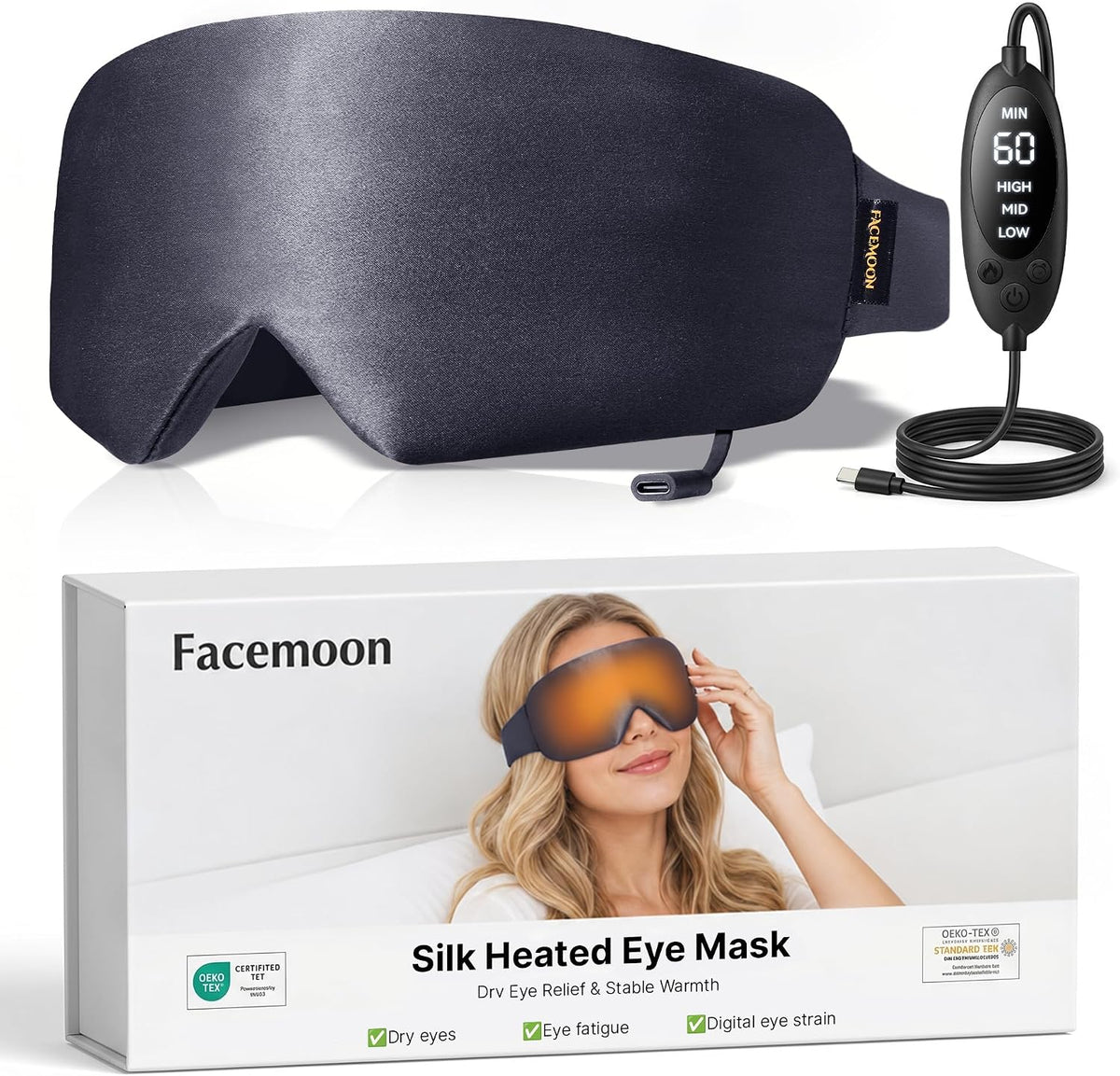 Heated Eye Mask for Dry Eyes, USB Powered Silk Warm Compress for Eyes