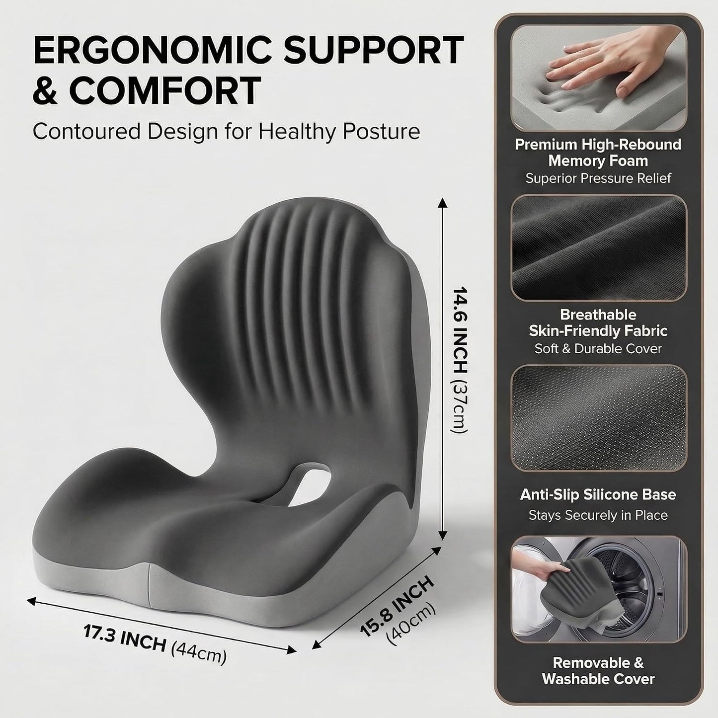 Ergonomic Seat Memory Foam Support Cushion for Back, Car Seat Back Support Cushion for Sciatica Tailbone Pain, Office Desk Chair Car Travel Seat Cushion (Pink)