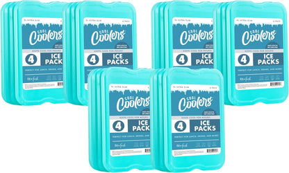 Cool Coolers by Fit & Fresh 4 Pack XL Slim Ice Packs, Quick Freeze Space Saving Reusable Ice Packs for Lunch Boxes or Coolers