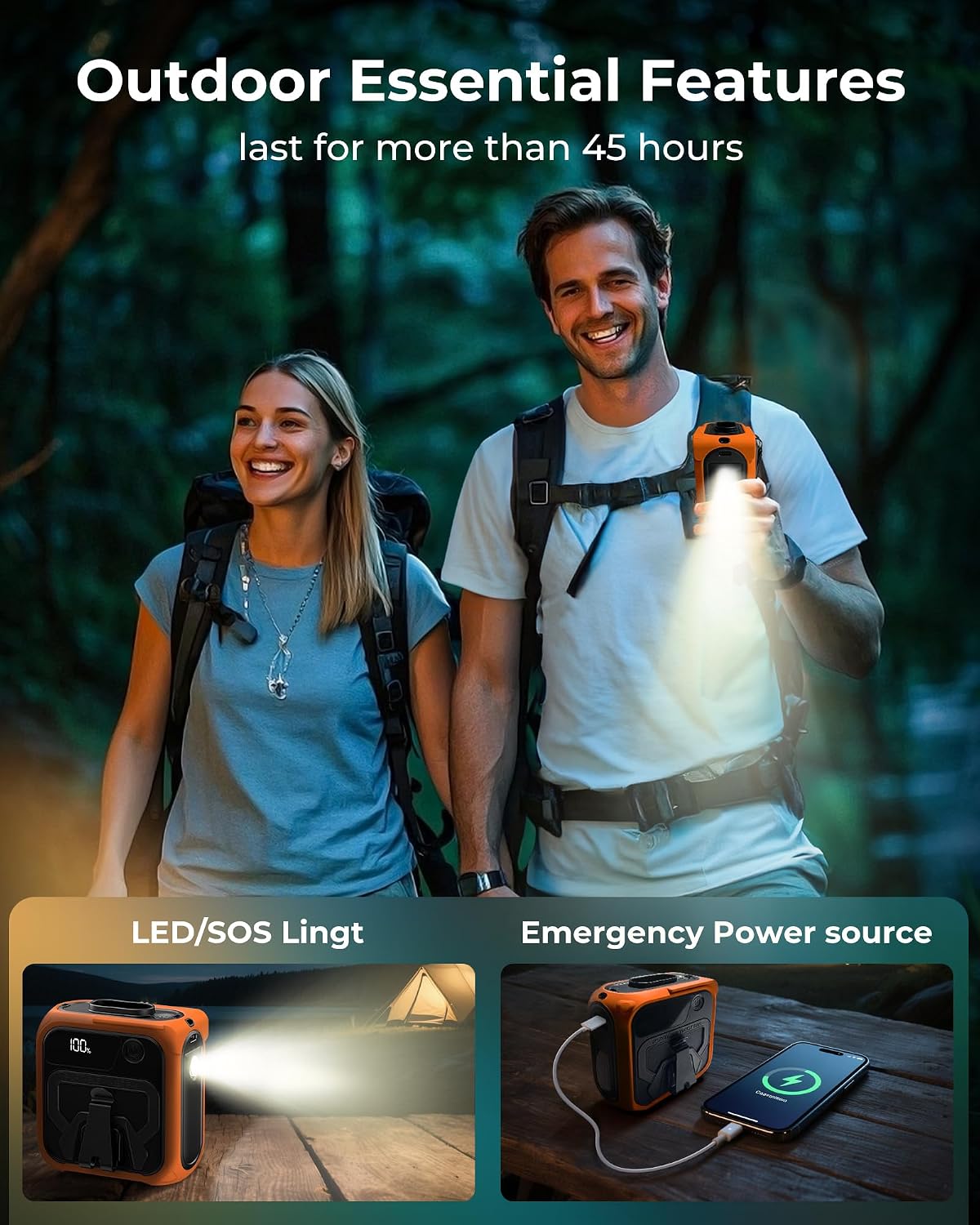 Portable Waist Fan, 10000mAh Rechargeable Belt Fan, Clip-On Waist Fans with 5 Adjustable Speeds, Up to 40H Battery Life, LED Display & Flashlight, for construction workers, Outdoor, Camping-Orange