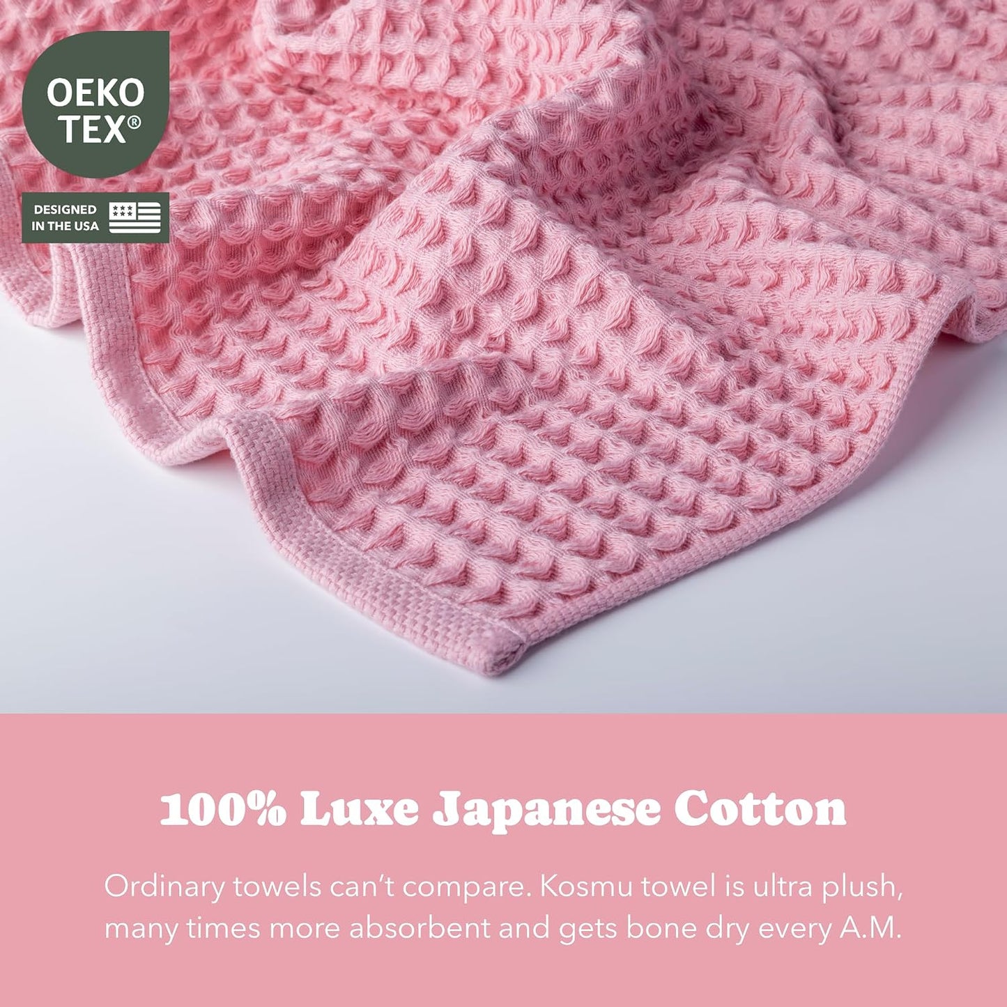 Luxury Organic Japanese Cotton Hair Drying Waffle Towel Wrap for Women | Absorbent, Quick-Dry Head Turban for Shower, Sauna, Spa | Extra Large for Long, Curly, Straight Hair With Button (White, 1 Pc)