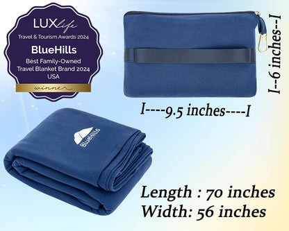 BlueHills Travel Blanket Pillow Compact Lightweight Pocket Size Airplane Traveling Essential Flight Trip Throw in Bag Portable Case Plane Accessory Gray L01