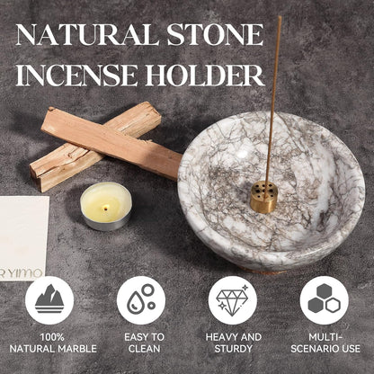 Koville Natural Marble Incense Holder, Incense Holder for Sticks with 9 Holes, Handmade Incense Burner Ash Catcher for Meditation Yoga SPA, Balsam Fir/Palo Santo/Sage/Cone (White)