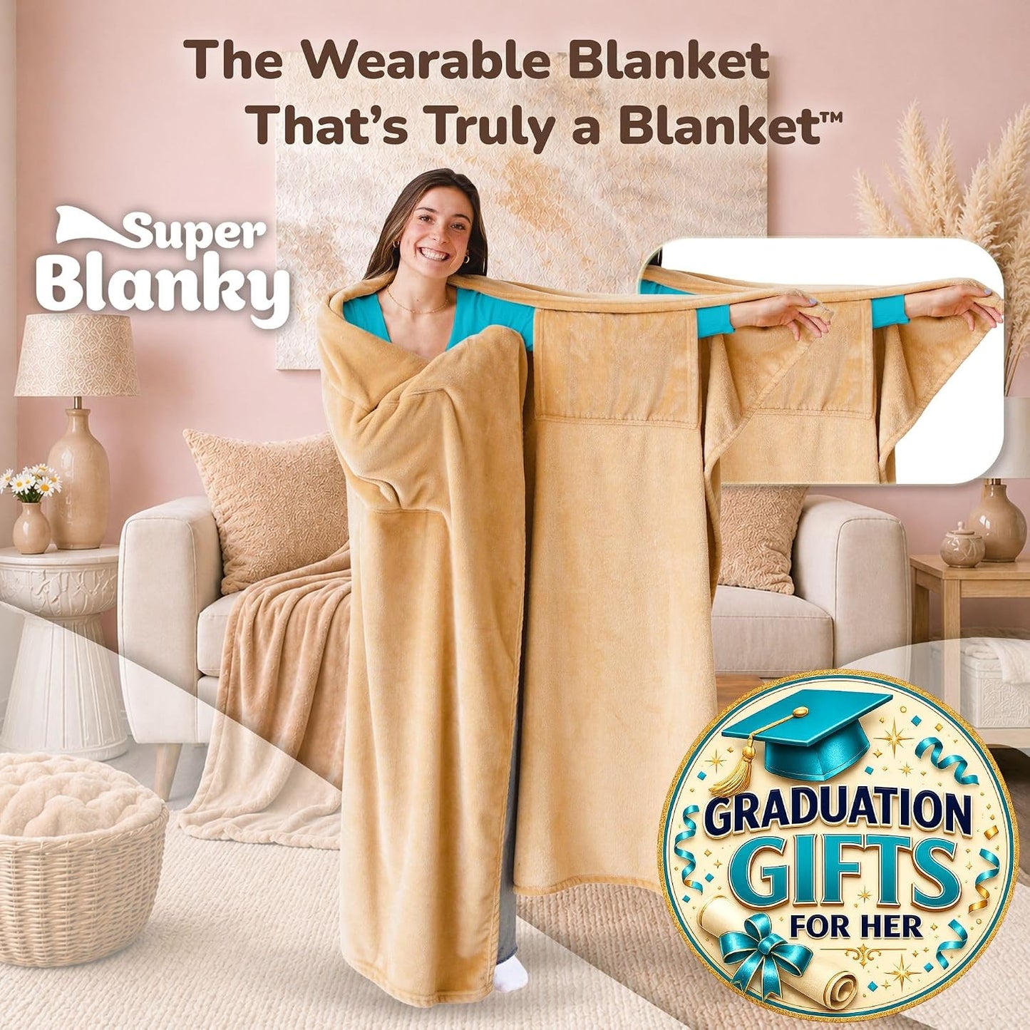 Super Blanky Wearable Blankets for Women & Men, Graduation Day Gift for Her, Cozy Gifts for Women, Wife Birthday Gifts Ideas