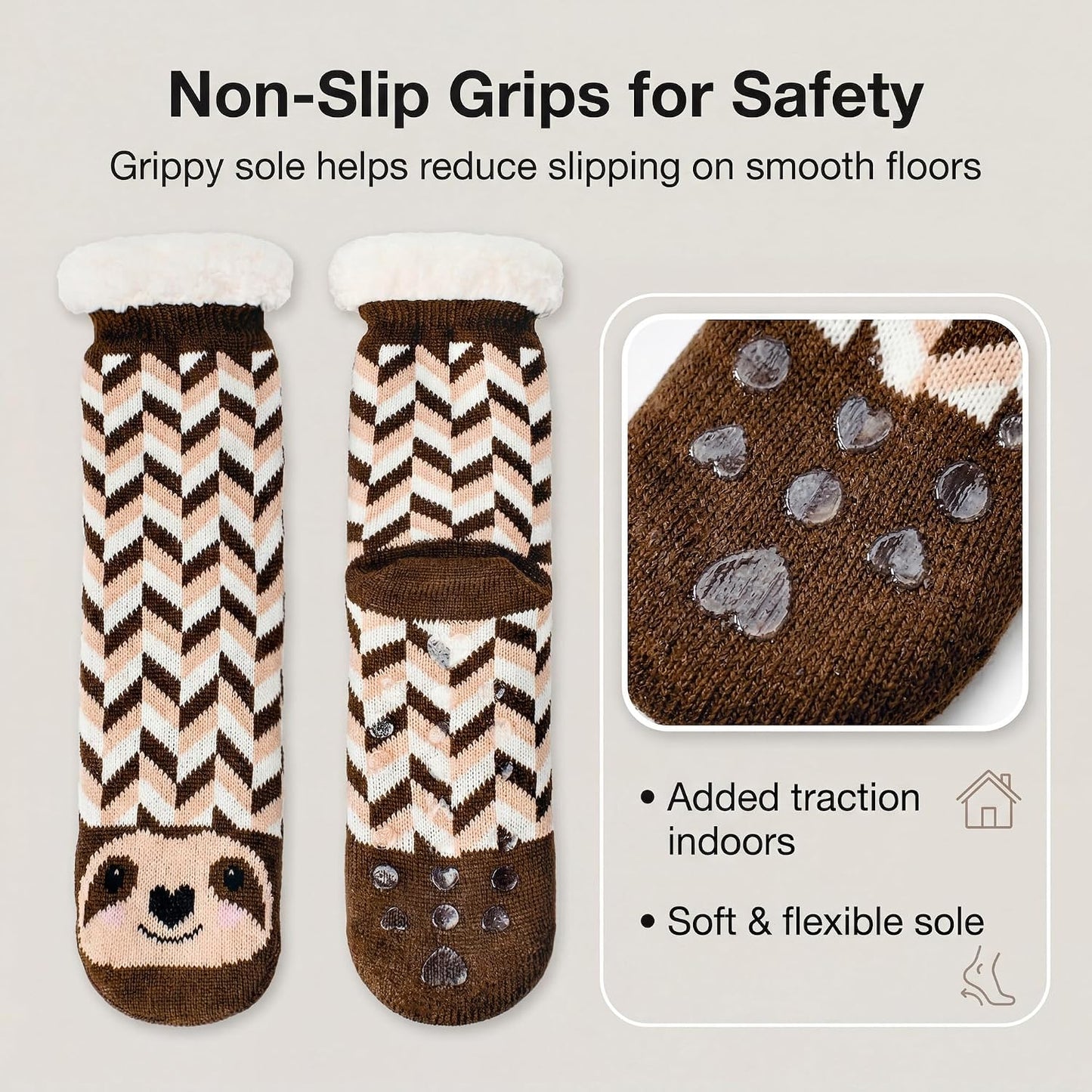 cosyone1997 Fuzzy Slipper Socks for Women Kids with Grips, Cute Animal Sherpa Lined Non-Slip Cozy Winter Socks Gifts