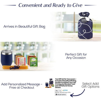 Tea Lovers Gifts Basket - Gift Set Include Temperature Retention Cup 12 Special Blend Teabags & Honey Presented in Beautiful Gift Bag For Women & Men - Birthday, Get Well, Thinking of You Care Package