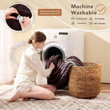 Homemate Heated Blanket Electric Throw - 50"x60" Heating Blanket Throw 1/2/4/6/8 Hours Auto-Off 10 Heat Levels Over-Heat Protection Soft Flannel Sherpa Heater ETL Certification